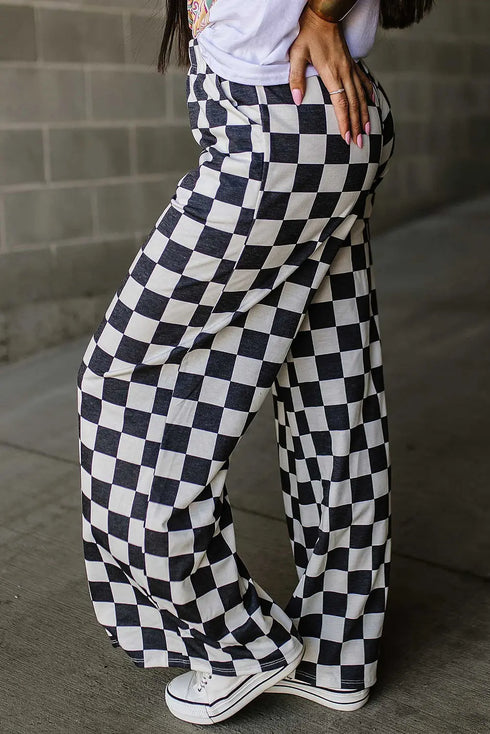 'Lola' Checkered Wide Leg Pants - Celes Fashion